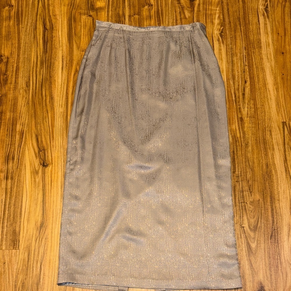 Adrianna Papell women’s large 12 14 skirt maxi long silk Shimmering Gray silver